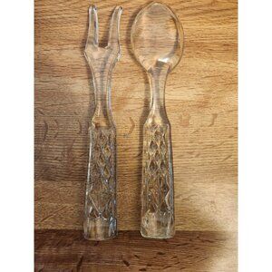 Glass Fork & Spoon Salad Set Vintage Serving Utensils